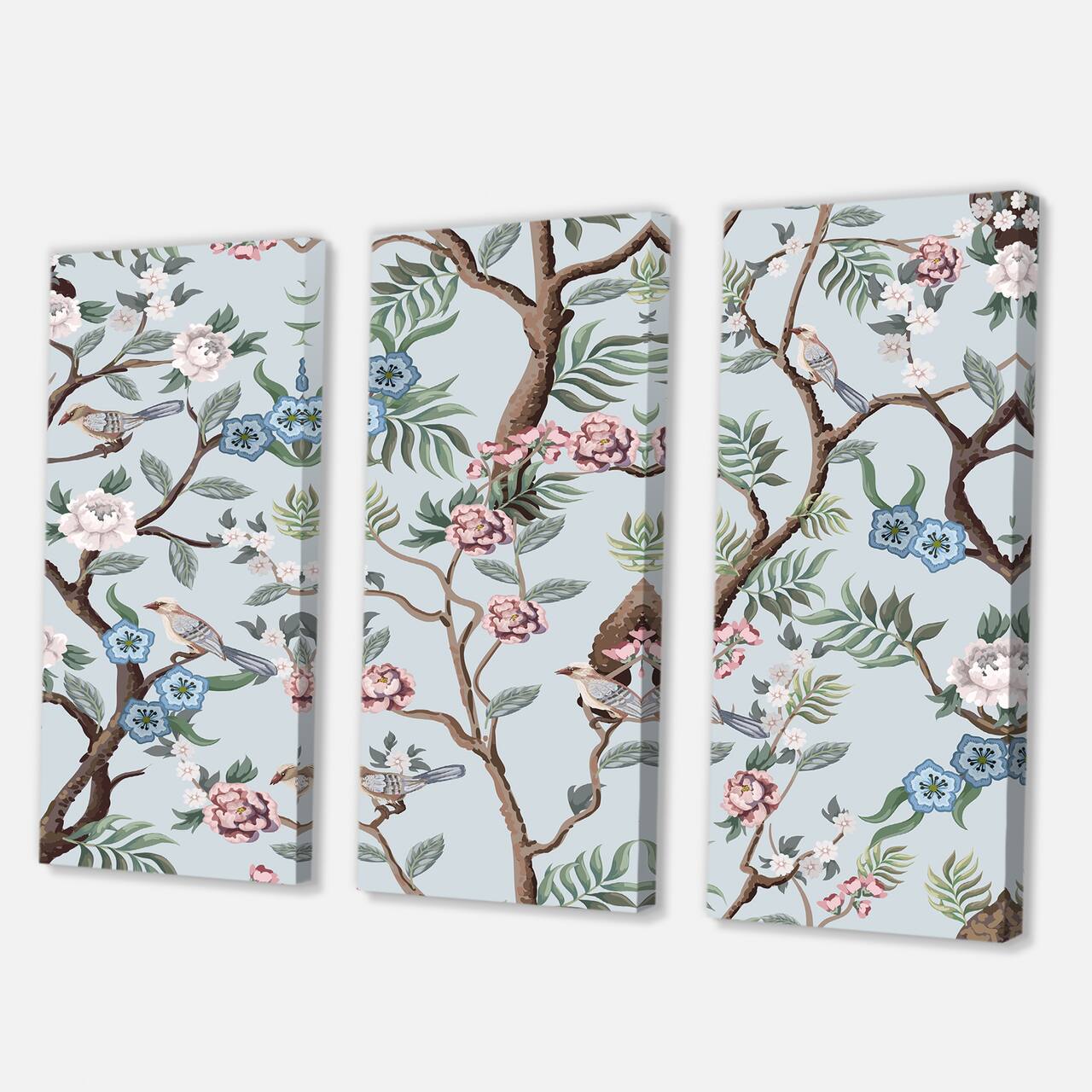 Designart - Chinoiserie With Birds and Peonies X - Traditional Canvas Wall Art Print